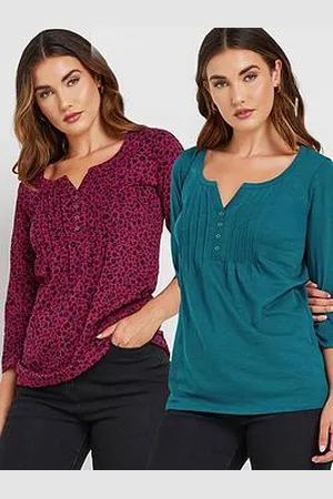 Long Tall Sally 2 Pack 3/4 Sleeve Pintuck Top - Multi