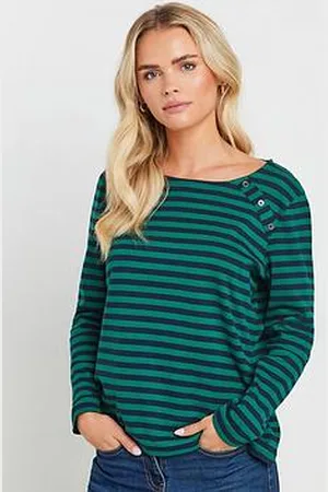 M&Co Petite Long Sleeve Crew Neck Top - Teal