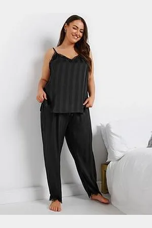 Yours Curve Lace Stripe Satin Cami Set
