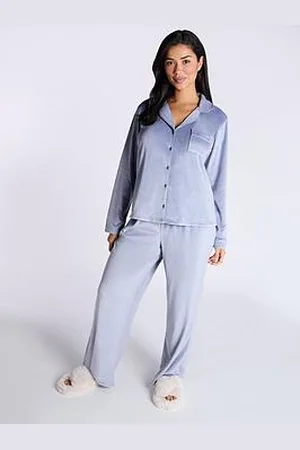 Boux Avenue Velour Revere Pj Set - Denim
