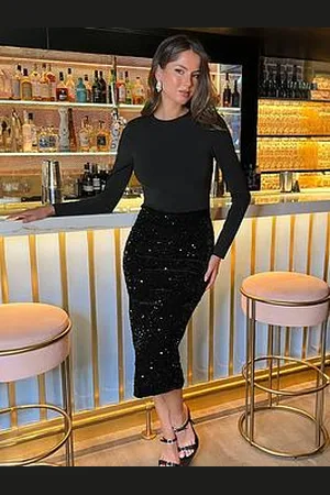Ax Paris Velvet Sequin 2 In 1 Long Sleeve Midi Dress
