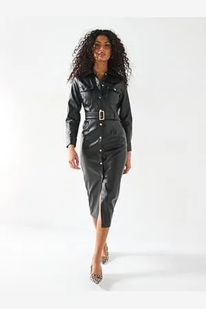 Style Cheat Pu Midi Shirt Dress
