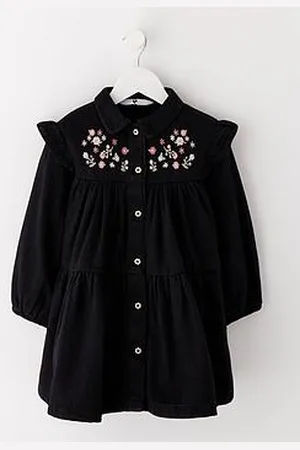 Very Girls Embroidered Button Through Denim Dress