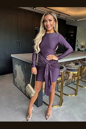 Ax Paris Slinky Long Sleeve Bodycon Mini Dress - Plum