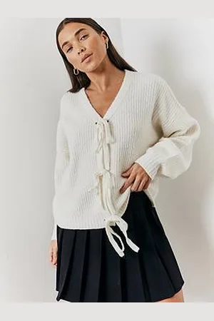 In The Style Hannah Brown Bow Detail Knit Cardigan