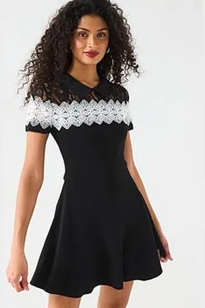Very Short Sleeve Lace Insert Mini Dress