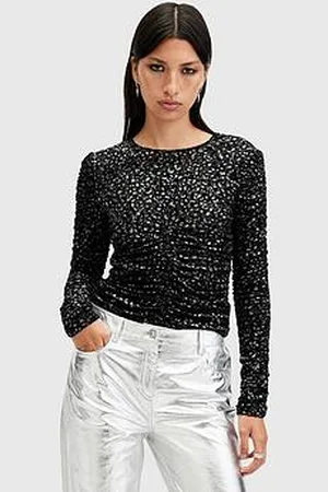 AllSaints Eris Metallic Leopard Print Top