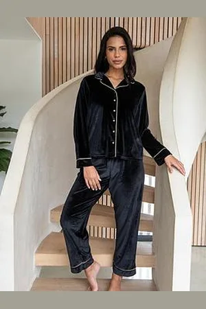 Pour Moi Velour Contrast Trim Pyjama Set