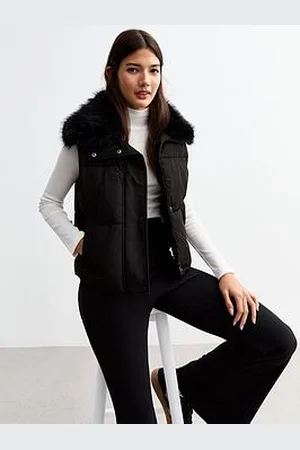 New Look Detachable Faux Fur Collar Padded Gilet