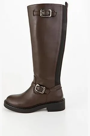 Very Elastic Panel Buckle Knee Boot
