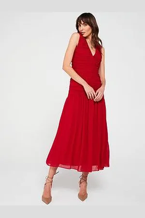 Very Ruched Drop Hem Midi Dress