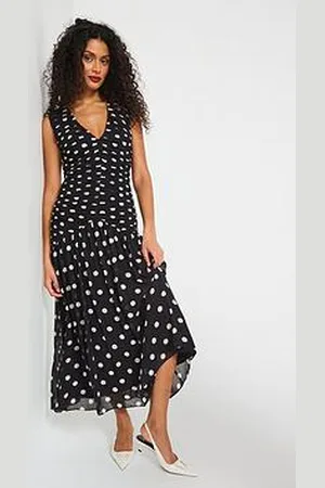 Very Ruched Drop Hem Midi Dress Spot
