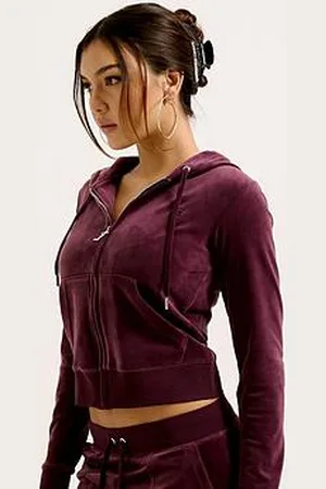 Juicy Couture Classic Velour Fitted Hoodie With Tonal Jc Embroidery
