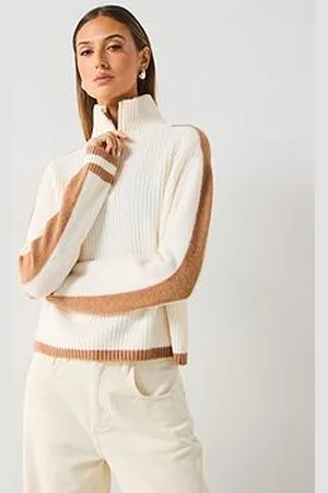 MANGO Quarter Zip Knitted Jumper - Cream/
