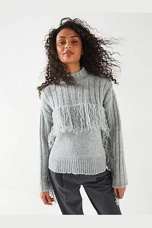 Very Funnel Neck Fringe Jumper With Wool