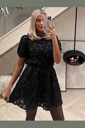 In The Style Perrie Sian Sequin Floral Applique Fit And Flare Mini Dress