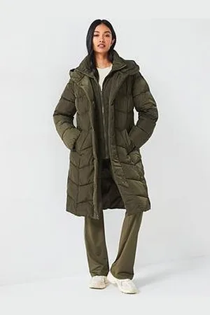 Very Padded Longline Hooded Coat - Olive