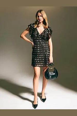 New Look Foil Polka Dot Ruffled Chiffon Mini Dress