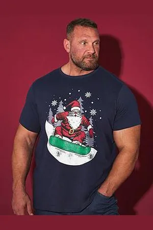 BAD RHINO Big & Tall Santa Snowboard Christmas T-Shirt