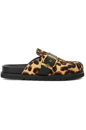 Dune Glorria Buckle Leather Sliders - Leopard