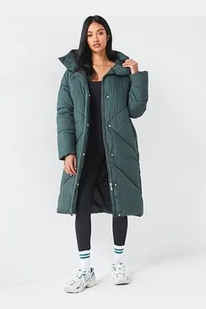 Very Longline Padded Hooded Coat - Green