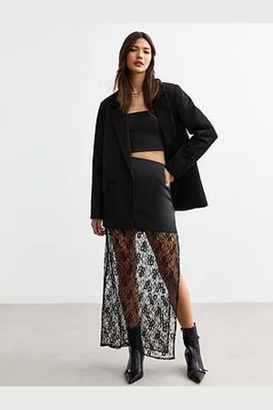 New Look Lace Trimmed Satin Midi Skirt