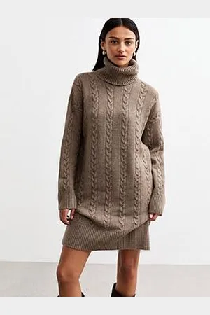 New Look Mink Cable Roll Neck Knit Mini Dress
