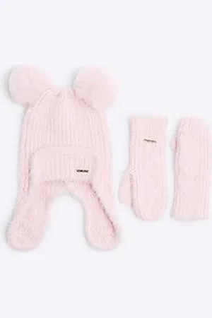 River Island Hat And Mittens Set