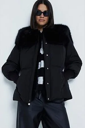 River Island Padded Faux Fur Collar Jacket