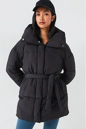 Very Padded Mid Length Coat With Belt