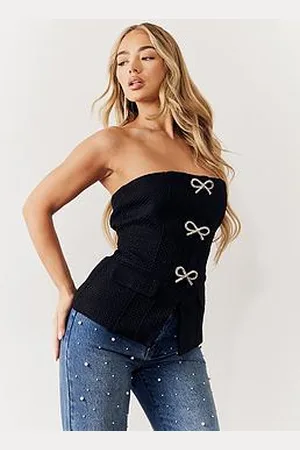 In The Style Perrie Sian Embellished Button Bandeau Tailored Top