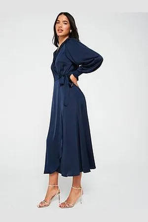 VILA Long Sleeve Wrap Midi Dress