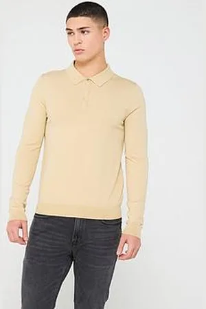 HUGO BOSS San Pippo-Cv Slim Fit 1/4 Button Through Knitted Polo Jumper - Beige