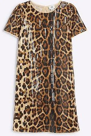 River Island Older Girl Leopard Sequin T-Shirt Dress