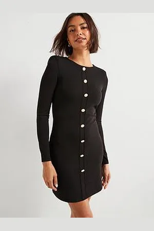 Very Button Detail Long Sleeve Mini Shift Dress