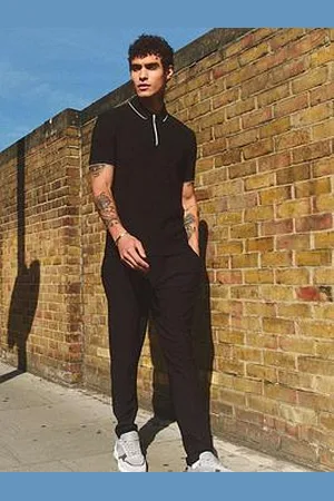 River Island Short Sleeve Ribbed Muscle Fit Polo Shirt
