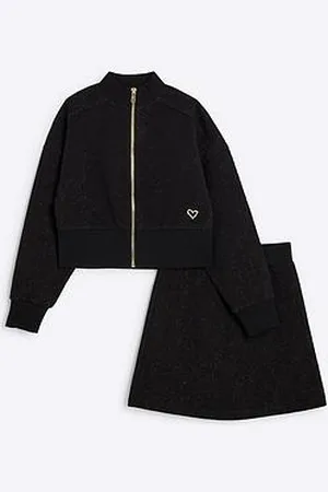 River Island Older Girl Jacquard Bomber And Skirt Set