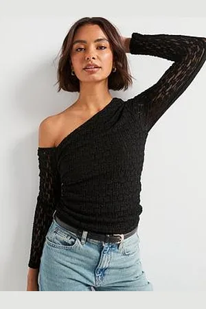 Very Long Sleeve Off Shoulder Ruched Lace Top