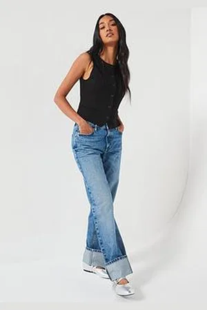 Very Deep Cuff Straight Leg Jeans