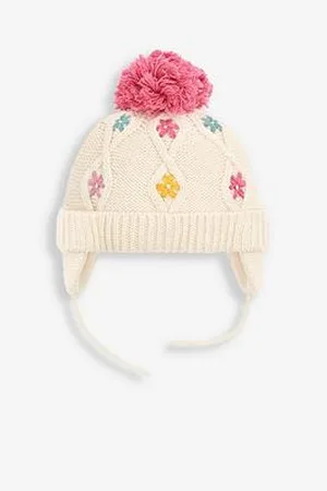 JoJo Maman Bébé Girls Floral Embroidered Cable Hat