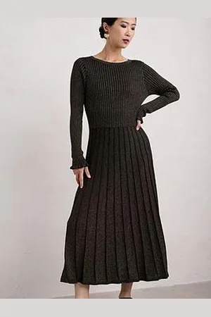 Seasalt Cornwall Cotton Sparkly Midi Skater Dress - Brown