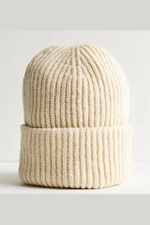 New Look Cream Rib Chunky Knit Beanie Hat