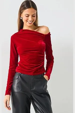 MANGO Velvet Off The Shoulder Top