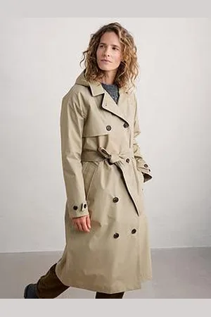 Seasalt Cornwall Double Breasted Hooded Trench Coat - Cream