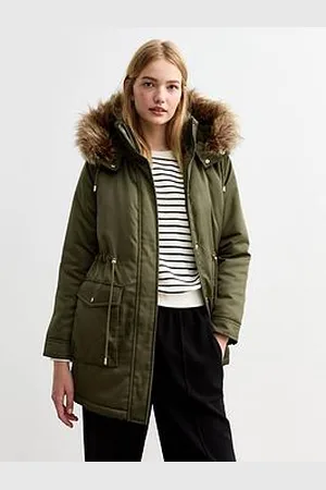 New Look Khaki Faux Fur Trim Shell Parka