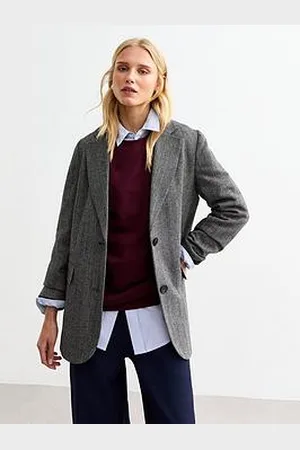 New Look Grey Textured Herringbone Single Breasted Oversized Blazer