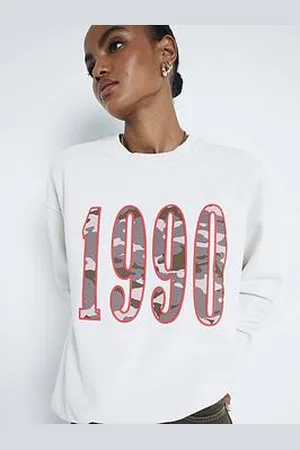 River Island Camo Slogan Sweatshirt