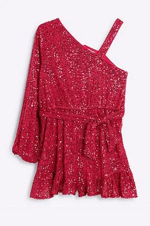 River Island Girls Sequin One Shoulder Playsuit