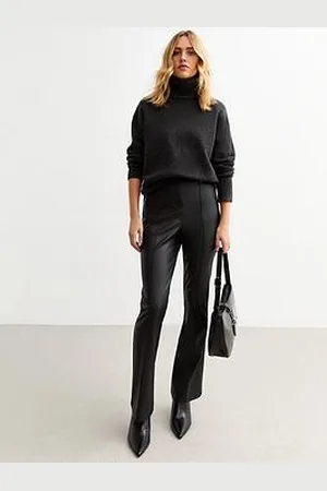 New Look Faux Leather Kick Flare Trousers
