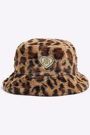 River Island Girls Leopard Print Faux Fur Bucket Hat